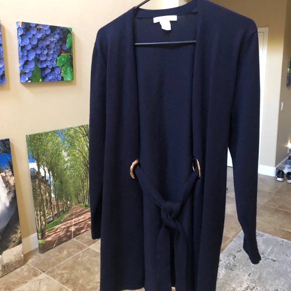 Navy Blue Self Tie Cardigan L - Picture 3 of 8